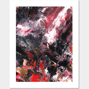 Planet Fall Abstract in Black White Red Gold Posters and Art